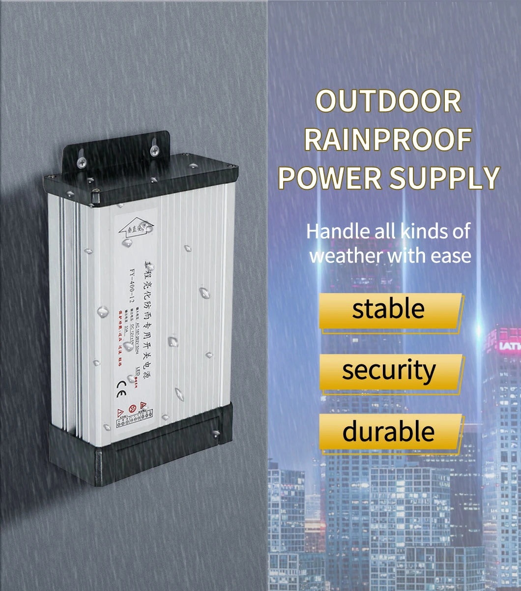 IP65 DC 12V 400W Silvery Rain-Proof SMPS Single Output Series Switching Power Supply for LED Light
