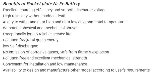 35 Years Life Nickel Iron Ni-Fe 12V 60ah 200ah 250ah Deep Cycle Nickel Iron Ni-Fe Battery Solar Battery for Solar Panels